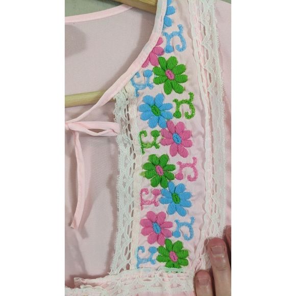 Pink Vintage Deena Nylon Night Shirt Flower Power 60s - Picture 4 of 16